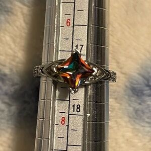 Dazzling Celtic 925 Sterling Silver Princess Cut Mystic Topaz Ring size 7